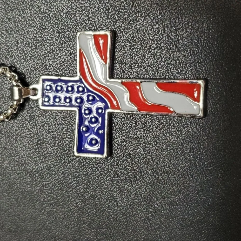 Silver tone flag cross pendant necklace 23